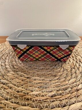 Temptations Plaid Mini 12 oz. Loaf Pan With Lid Plum Pink Green Gold